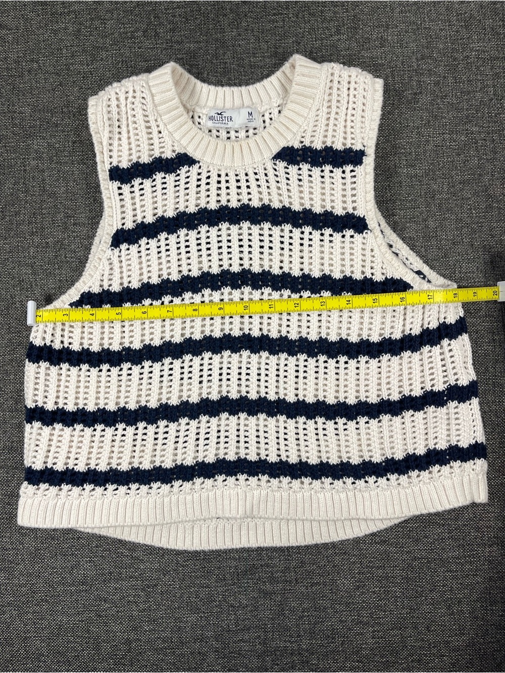 Hollister Cream and Navy Striped Crochet Knit Sleeveless Sweater Vest - Picture 3 of 5